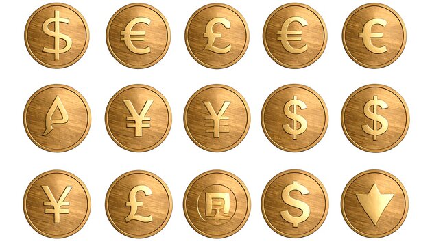 Gold-toned circular currency symbols