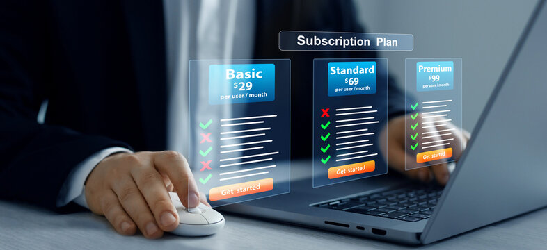 Subscription plan pricing for education and business.Subscription plan offers exclusive access to premium content, special discounts, and priority support.Paid online service subscription plan.