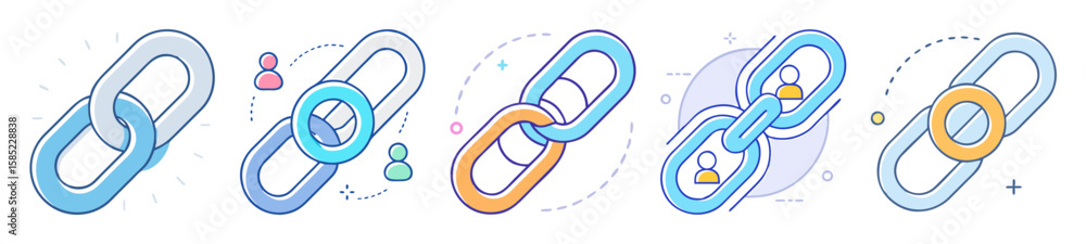 Poster creative chain link icon set representing connection and partnership concepts