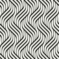 Fototapeta premium Vector seamless pattern. Endless, stylish, tileable design. Rippled, monochrome, geometric background. Linear, weaved grid. Thin, interlaced swatch. Can be used as a swatch for Illustrator.