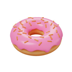 A single, delicious donut with pink frosting and orange sprinkles isolated on a transparent background, png, cutout