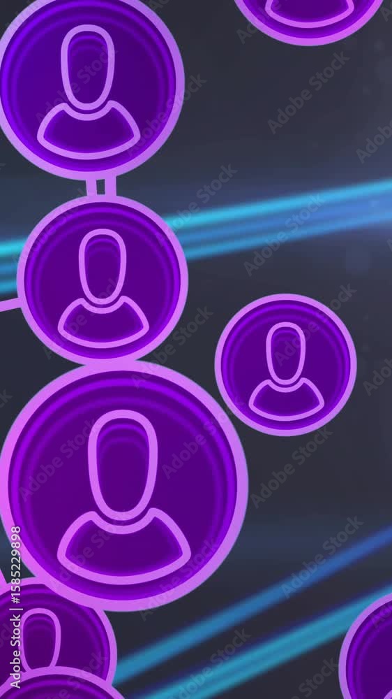 Poster animation of network of connections with icons on black background
