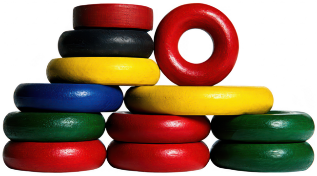 Colorful wooden rings stacked in a pyramid (5)