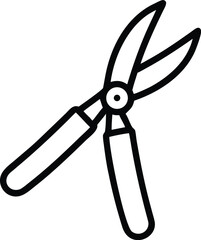 Vector art of a simple line drawing of a pair of pruning shears with sharp blades and handles