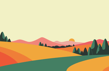 Minimalist Landscape with Hills and Trees
