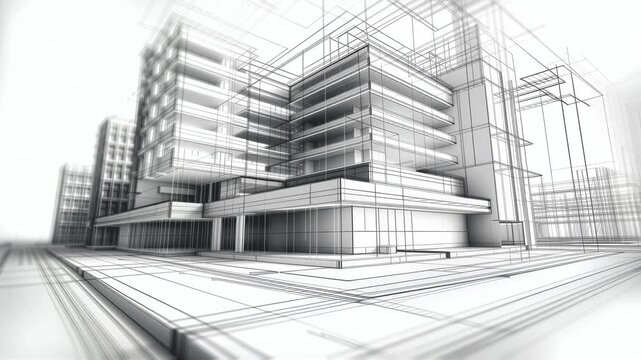 Sketch of modern architecture construction of new office building