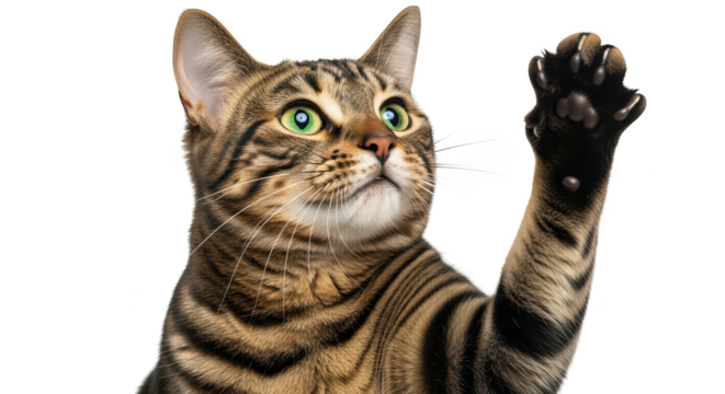 Bengal Cat Reaching Up Green Eyes