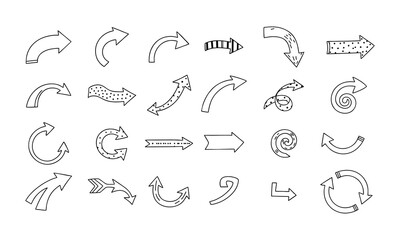 Hand-Drawn Arrow Set Collection Isolated on White Background for Directional Guidance and Design