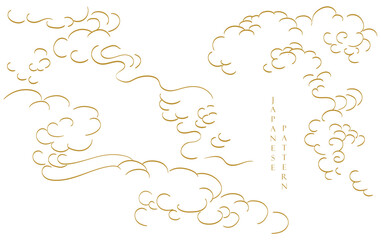 Abstract landscape with Japanese wave pattern vector. Nature art background with Chinese wave and cloud template in oriental style.