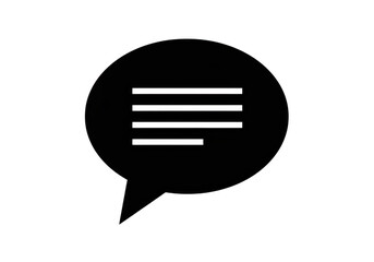 A black speech bubble icon with horizontal lines representing text, isolated on a transparent background