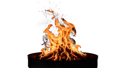 Fiery Bonfire with Dancing Flames and Embers in a Metal Fire Pit.