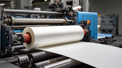 Fototapeta premium Detailed view of packaging film being rolled into a sealing machine