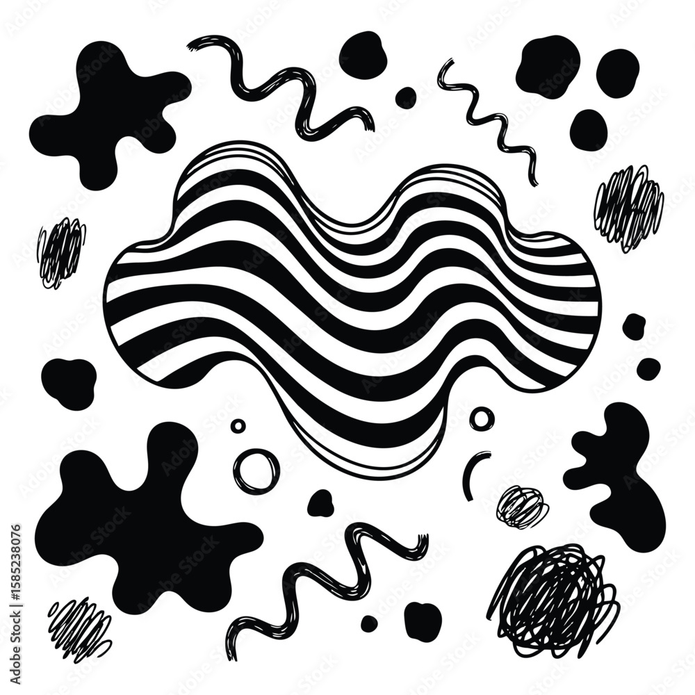 Poster monochrome abstract shapes create a dynamic and modern design on white backdrop, artistic visual