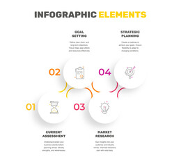 Vector line template circle infographics. Business concept with 4 options and labels. Four steps for diagrams, flowchart, timeline
