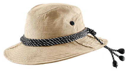 Beige sun hat with dark band and tassels