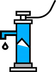 Iron Hand Water Pump PNG – Traditional Mechanical Pump with Flowing Water Stream for Rural Water Supply, Agriculture, and Manual Groundwater Extraction on Transparent Background