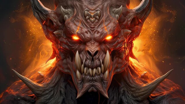 Terrifying red demon with horns from deep hell