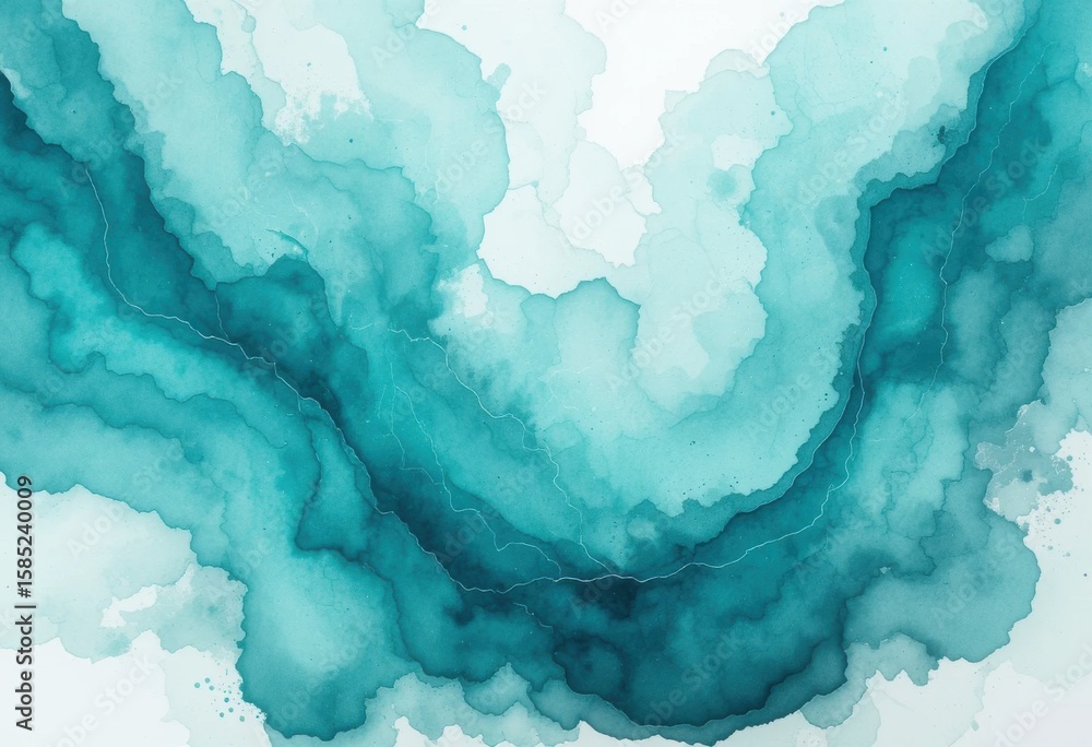Aufkleber fluid teal watercolor background with delicate veining creating a calming effect