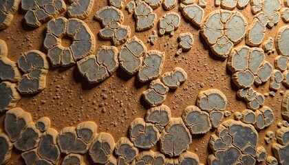 Textured organic pattern of round shapes on earthy background, abstract design