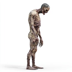 Zombie. Scary Realistic Zombie with Blood on His Face isolated on white Background. Halloween Theme. Horror Film. Realistic Zombie. Halloween. Halloween Concept Cut-out Clipart Mockup Sticker.