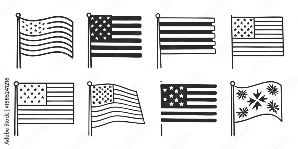 Aufkleber american flag icon set with eight variations vector illustration on transparent background set eight