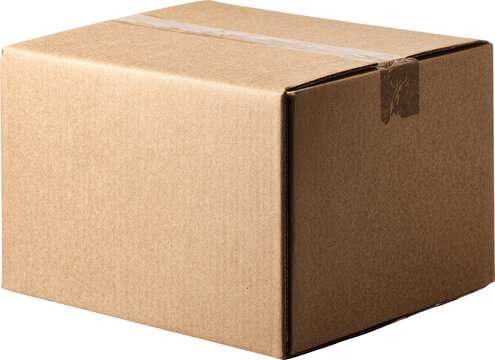Plain brown cardboard box package, closed and sealed for shipping or delivery