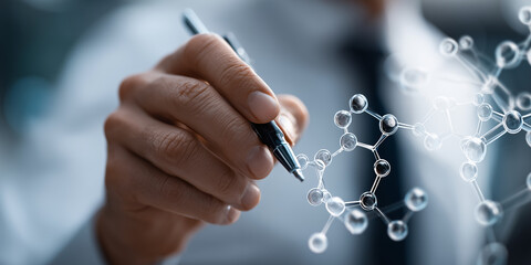 Businessman utilizing artificial intelligence for data processing in a modern office environment