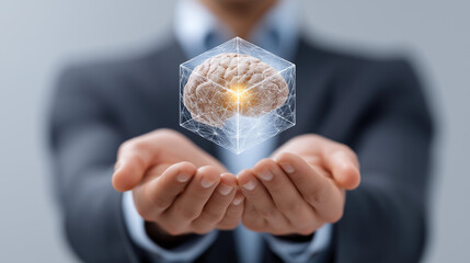 Businessman harnesses artificial intelligence for data processing in a modern office environment