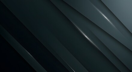 Abstract layered black and dark grey geometric design with smooth textures and reflective surfaces
