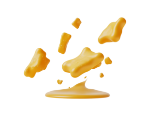 Abstract Yellow Liquid Splashes on Transparent Background