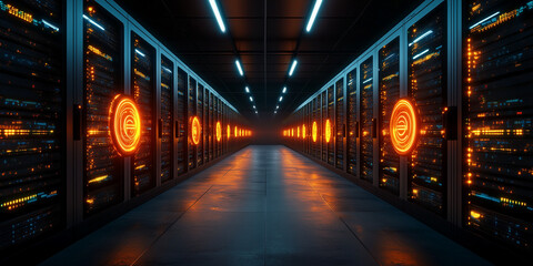 Fototapeta premium Businessman leveraging artificial intelligence for data processing in a high-tech server environment