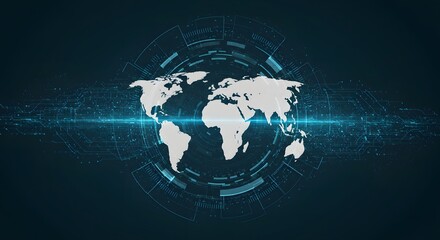 Futuristic Digital World Map Illustration with Connectivity Lines and Abstract Design Elements