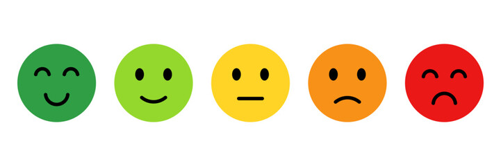 Feedback vector concept. Rank, level of satisfaction rating emoji icon set. Feedback in form of emotions, smileys, emoji. User experience. Review of consumer. Vector illustration