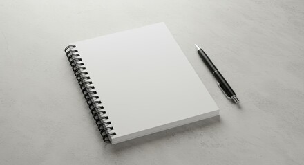 Blank Spiral Notebook and Pen Mockup on Gray Surface