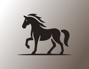 Elegant Black Horse Silhouette Walking with Stylish Mane and Gradient Background