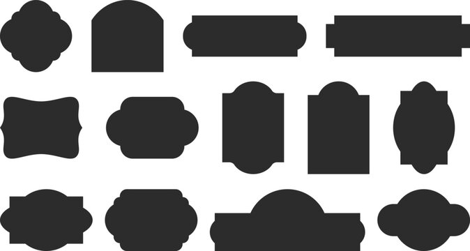 Vintage label collection with ornate frames and elegant silhouettes. Decorative badge shapes for product packaging, branding and logo design. Vector templates set with blank, empty space