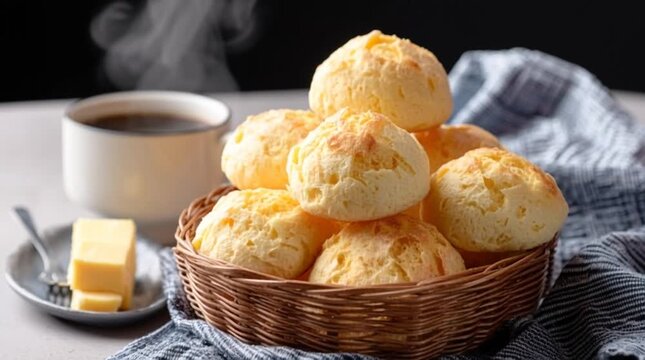 p&atilde;o de queijo or cheese buns, delicious traditional brazilian food snack