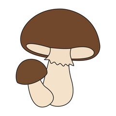 Two simple brown and cream mushrooms, perfect for illustrating fungi, nature, or woodland themes in a minimalist style