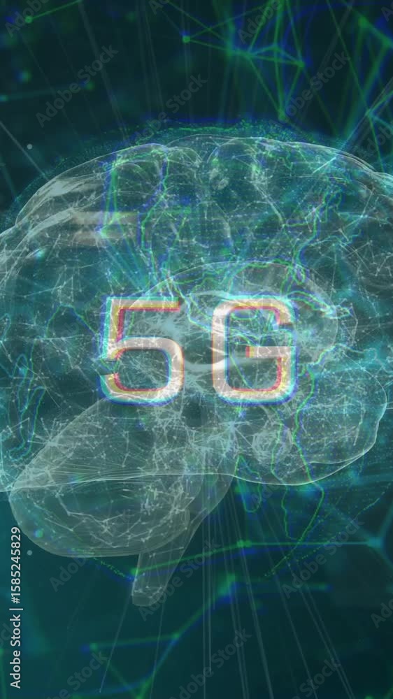 Poster animation of 5g text over brain and shapes moving