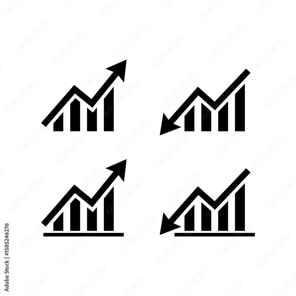 Poster trend chart icon set. growth and decline symbol. up and down arrow with bar graph