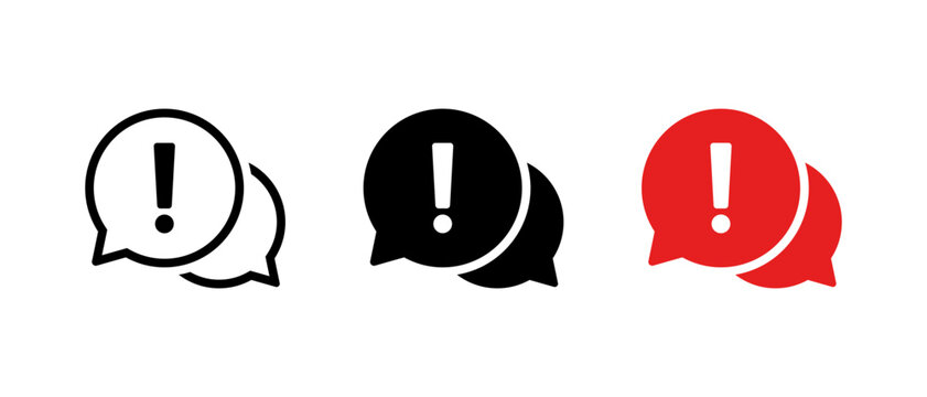 Exclamation mark chat icon. Warning speech bubble sign. Important message symbol