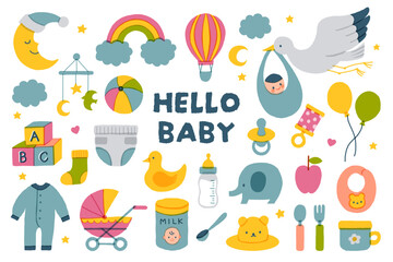 ベビー用品の手描きイラストセット(育児・出産・赤ちゃんグッズ)