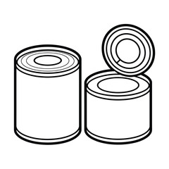 Simple Line Art Illustration of Two Food Cans One Open