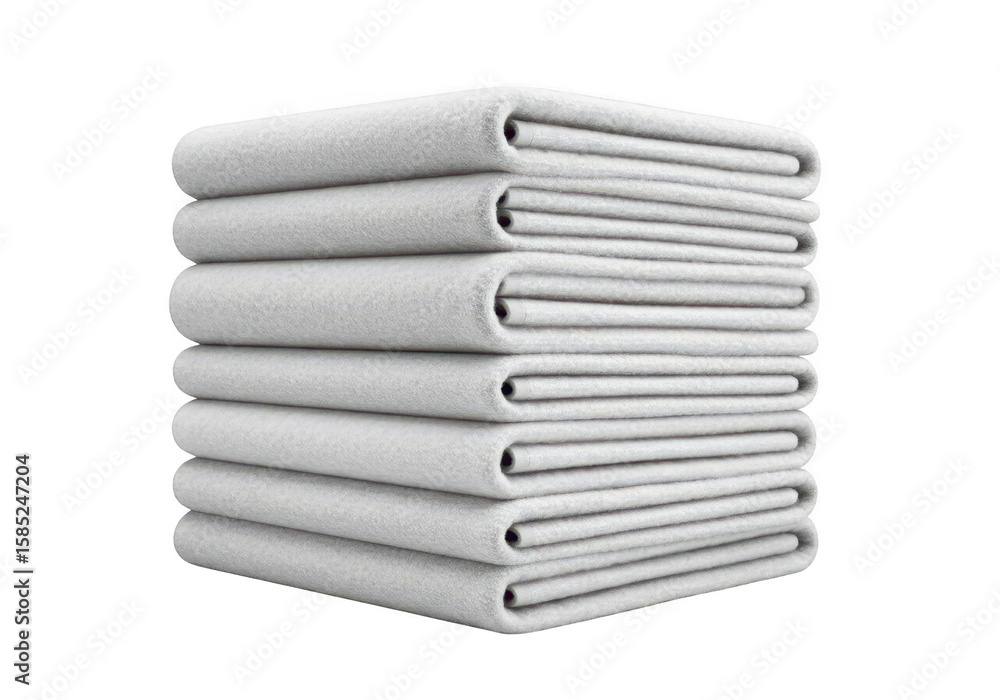 Poster a neat stack of six folded white towels or fabrics piled on top of each other, isolated on a transpa