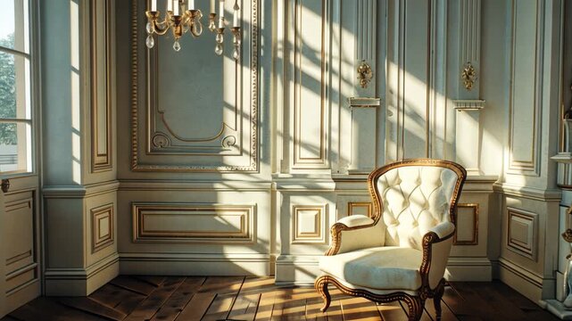 Selective focus. Classic interior with luxurious baroque armchair