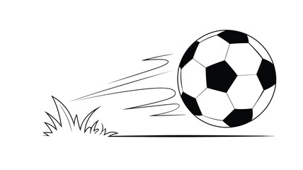 Obraz premium Soccer ball in motion with grass black and white illustration