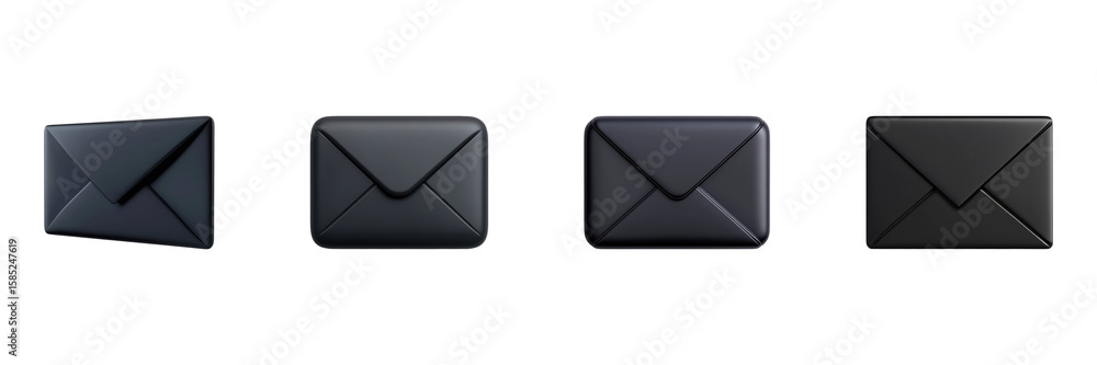 Poster black envelopes set. minimalist communication design collection isolated on transparent background