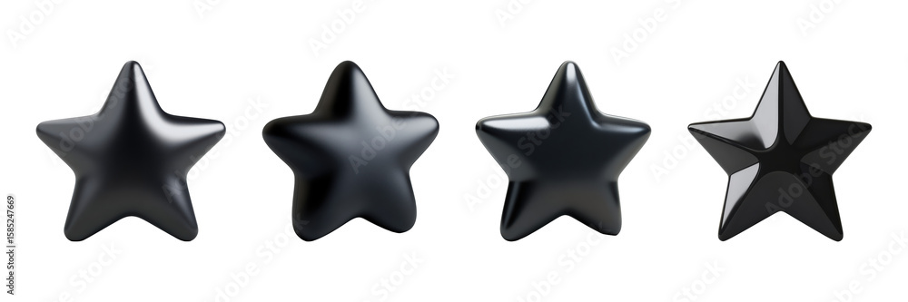 Poster black 3d star shapes set. modern design elements for decoration and branding collection isolated on 