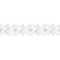 Elegant Floral Border Design with Delicate Flowers and Leaves in Gray