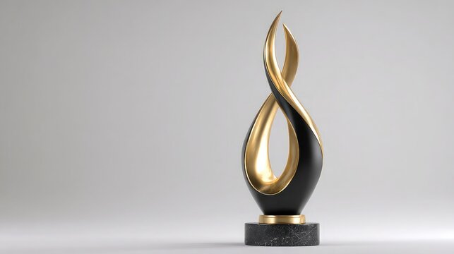 Elegant black and gold abstract sculpture on marble base - Powered by Adobe